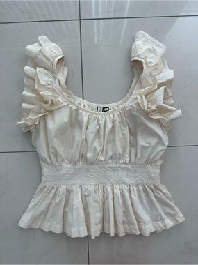 Scarlett Poppies Cream Peplum Ruffle Boho Fairy Blouse Medium 100% cotton